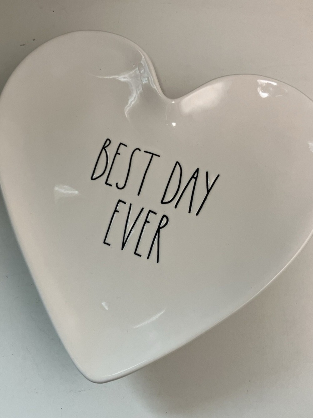 Rae Dunn White Heart Dish with Black Lettering